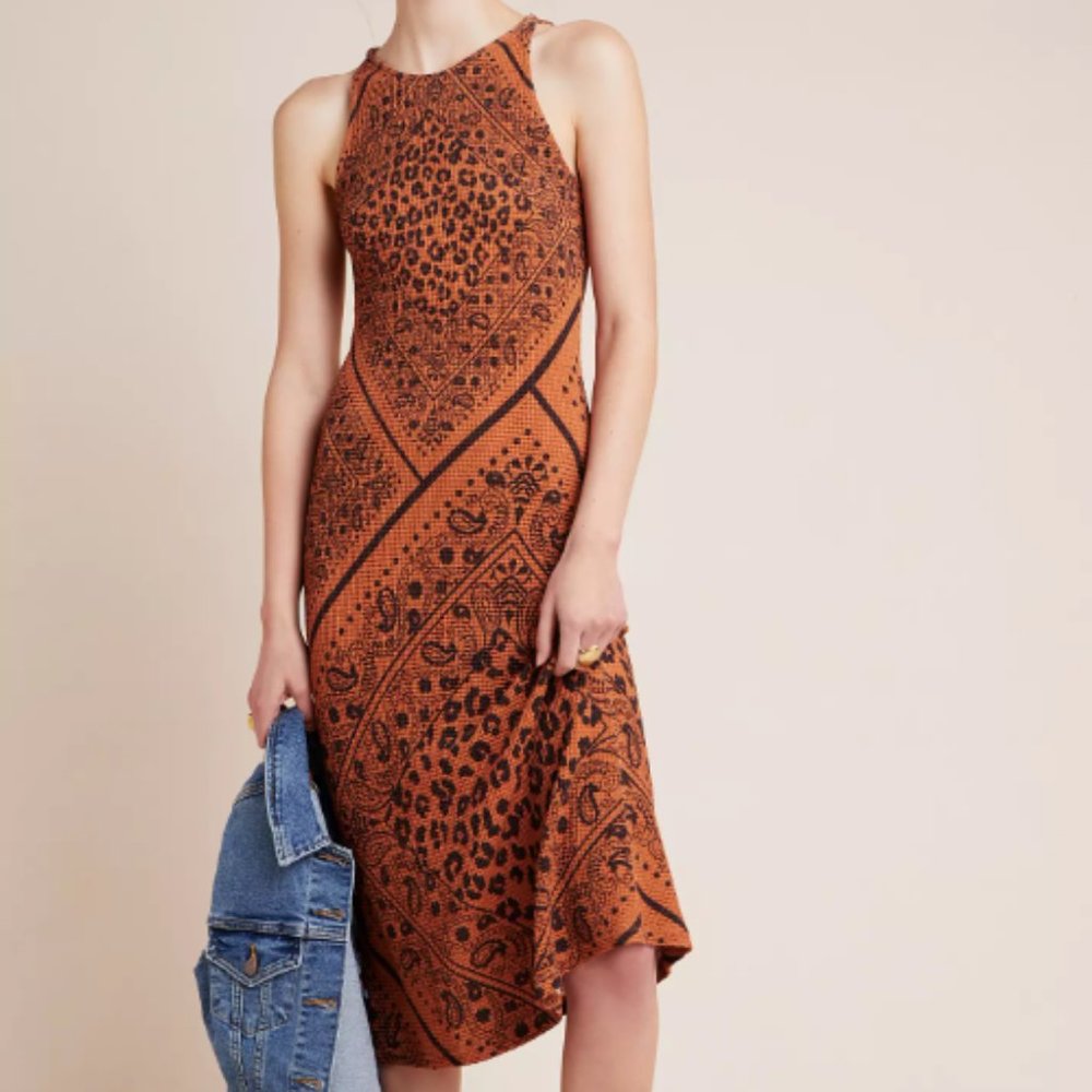 FARM Rio for Anthropologie Brown/Black Midi Dress